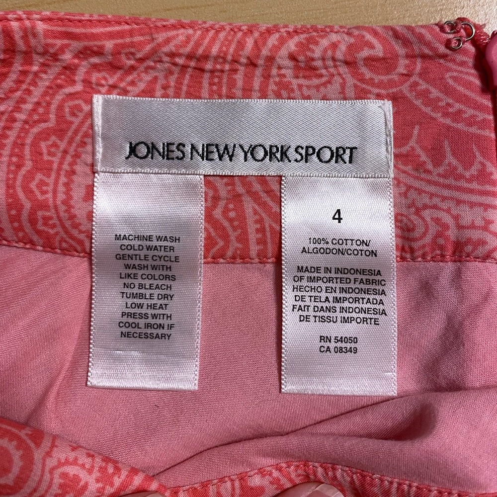 Jones NY Paisley A Line Knee Length Cotton Skirt Pink Size 4 - Picture 4 of 4